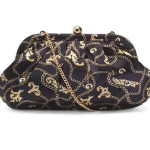 Alessia Black and Gold Chain Pattern Clutch/Shoulder Bag